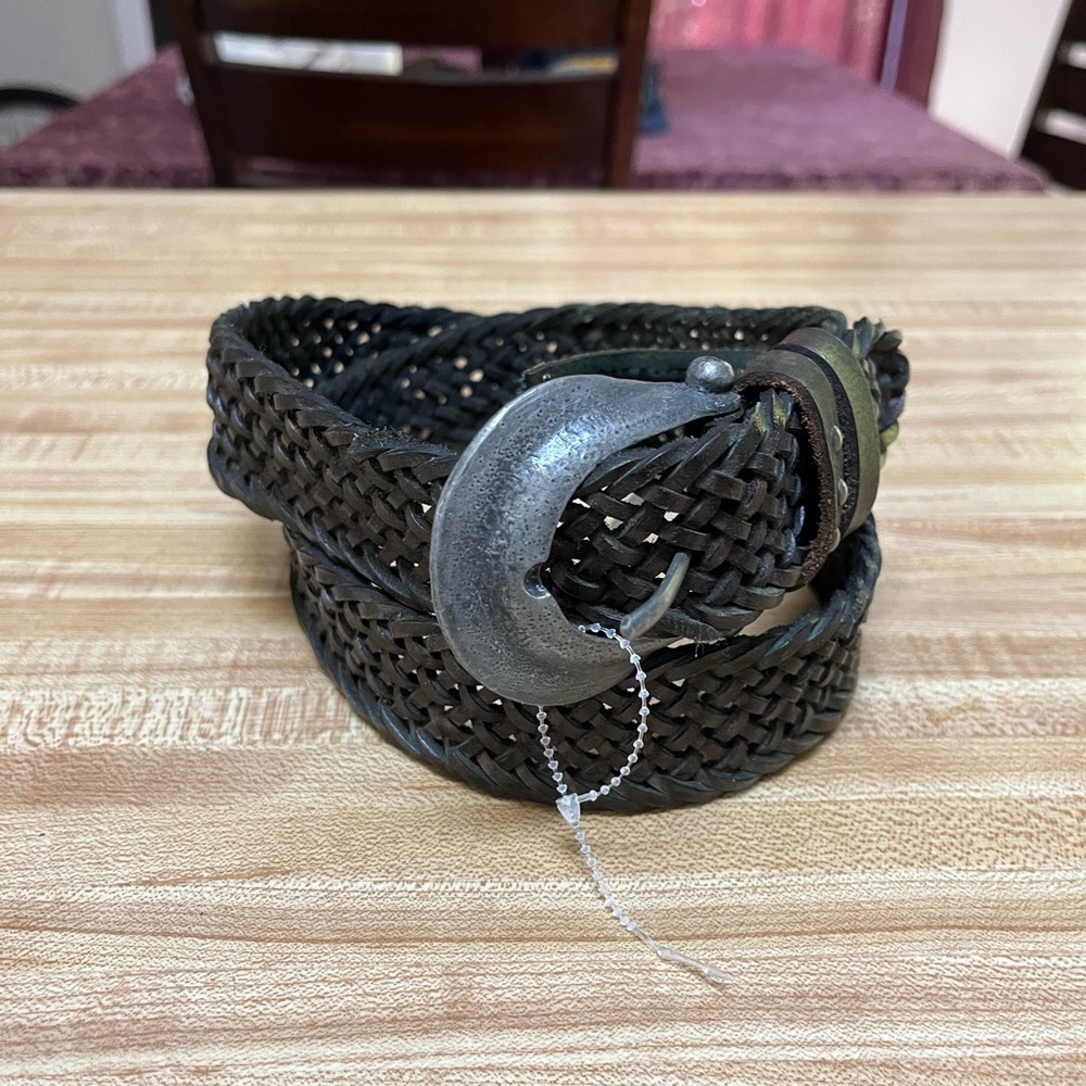 Free People We The Free Braided Leather Brix Belt Brownish Dark Green S/M NWOT - Picture 2 of 13